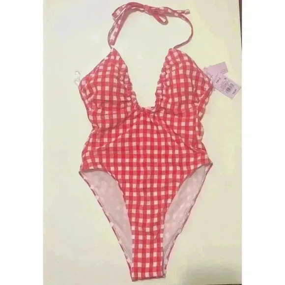 Wild Fable Keyhole Cross Front Halter High Leg One Piece Swimsuit NWT Size XS - Picture 2 of 8
